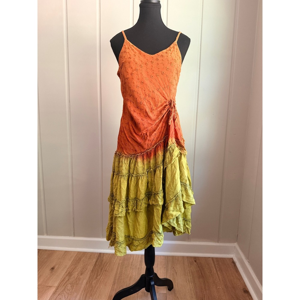 Fashion Terminal Y2K Ombre Tiered Midi Dress Orange Green Whimsigoth XL